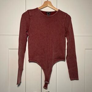Ribbed red long sleeve body suit